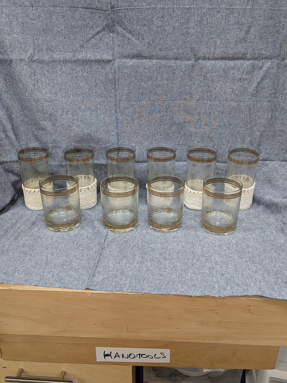 Cera Vintage MCM Glassware 4 Low Balls And 6 High Balls 22k Gold Embellished